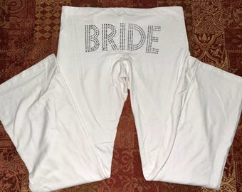 XL "Bride" Rhinestone American Apparel California Fleece Pants with Rhinestone Double Hearts on the front