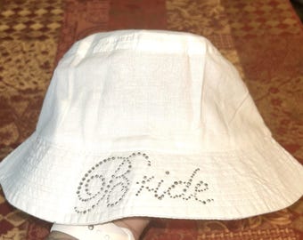 Rhinestone “Bride” White Bucket Hat for Bride - Honeymoon - New