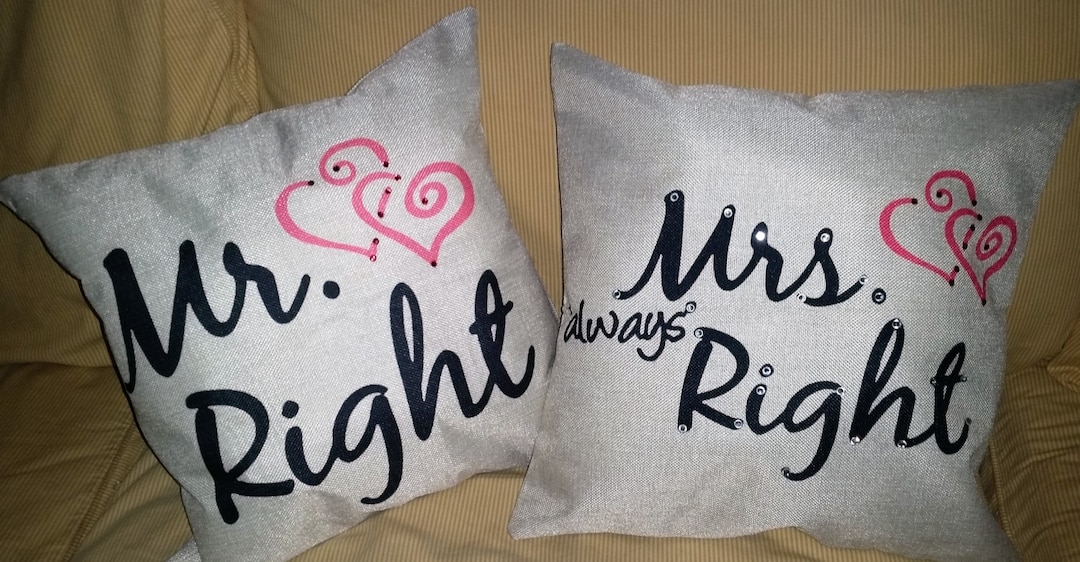 Mr. Right and Mrs. Always Right Pillow Covers Embellished W/ Etsy