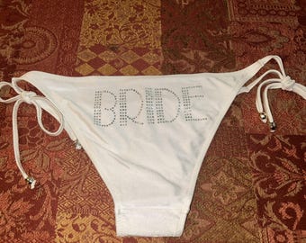 Bride Rhinestone Bikini Bottoms with Rhinestones ~ BRAZILIAN CUT ~ Size Large but is tiny