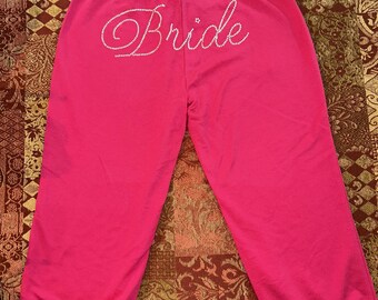 Rhinestone "Bride" Cotton Capri Pants - PINK ~ SIZE SMALL