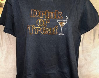 Drink or Treat Rhinestone Halloween T-shirt ~Size LARGE