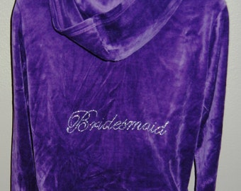 SMALL Bridesmaid Purple Rhinestone Velour Hoodie Set