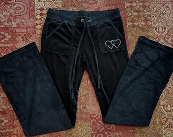 Velour Pants with Rhinestone Double Hearts ~ Size MEDIUM (fits SMALL) ~ with ties