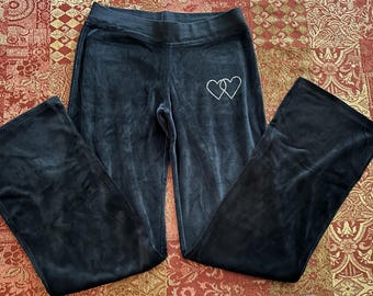 Velour Pants with Rhinestone Double Hearts ~ Size MEDIUM (fits SMALL)