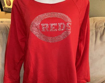 Woman's Cincinnati Reds Rhinestone Dolman Shirt ~ Sweatshirt material