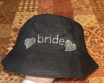 Rhinestone “Bride” Black Bucket Hat for Bride - Honeymoon - New