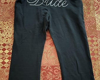 Rhinestone "Bride" Cotton Capri Pants - SIZE SMALL