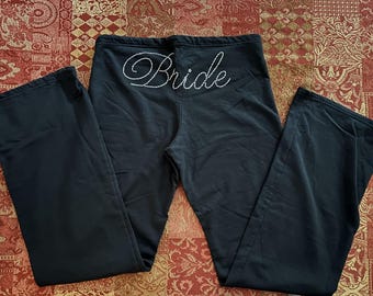 Large "Bride" Rhinestone American Apparel California Fleece Pants with Rhinestone Ring on the front