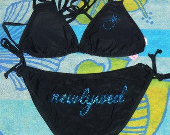 CLEARANCE Rhinestone Newlywed Bikini with Blue Rhinestones - Size SMALL