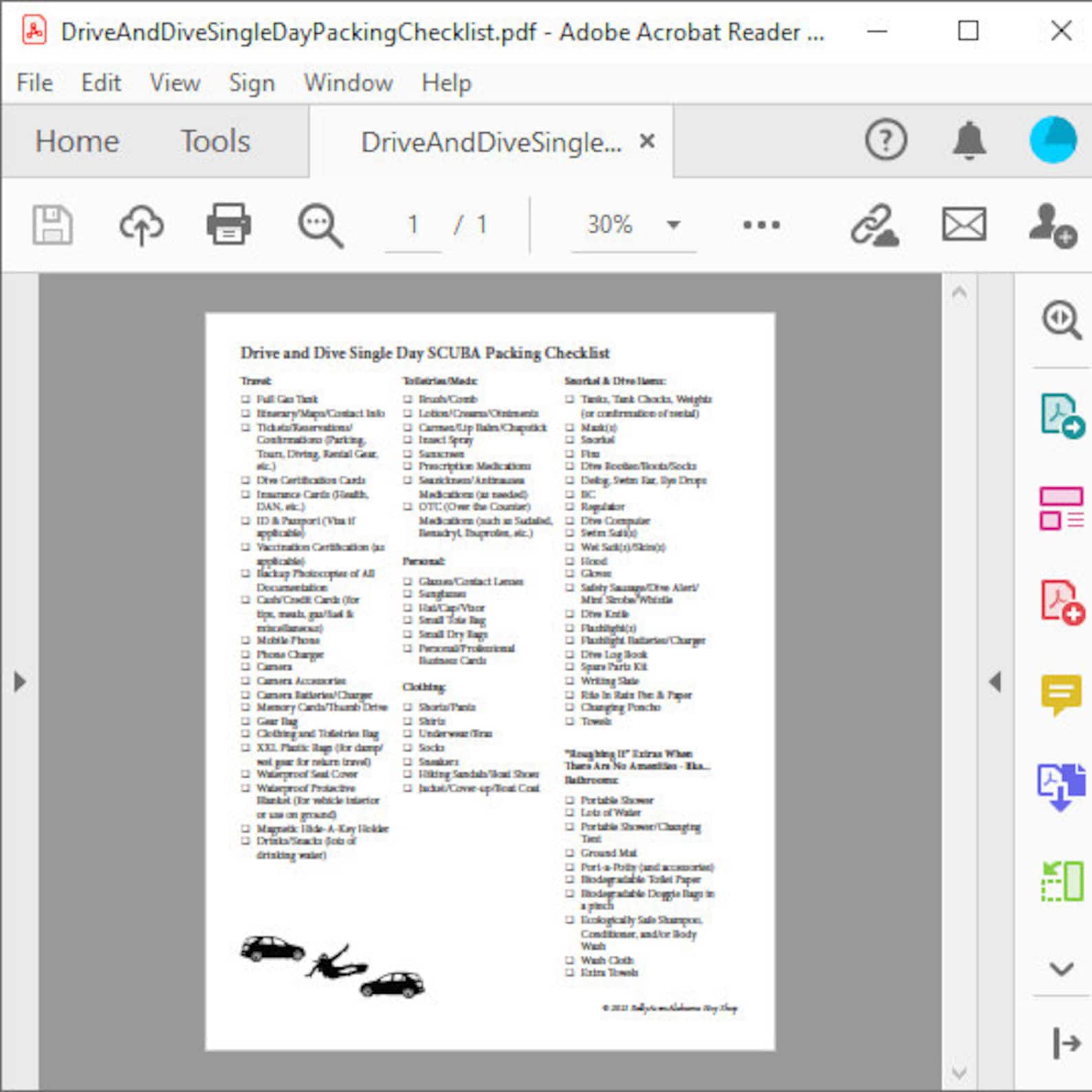 SCUBA Diving Trip Checklists Printable Digital Download Etsy