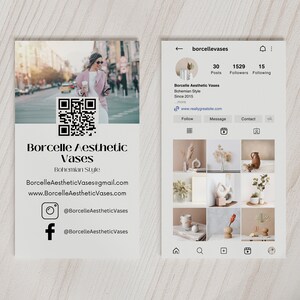 Instagram Style Business Card Template Canva - IG Business Card - QR Code Printable Business Card Template - QR Code Business Card
