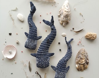 The whale shark, Soft sculpture, Hand made soft sculpture, Decoration, Embroidered Textile Sculpture