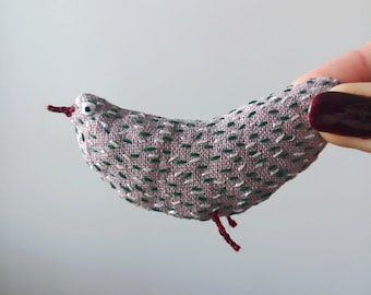 Linen bird brooch.Handmade Embroidered Textile Bird.  Pin. Bird. Ready to ship