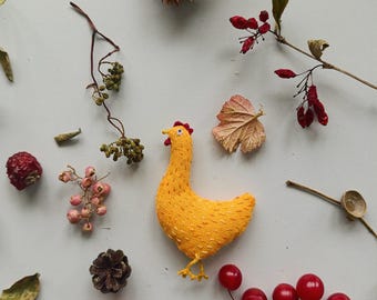 Linen Chicken Ornament, Handmade Hanging Decor, Rustic Farmhouse Talisman, Textile Chicken, Unique Gift for Chicken Lover