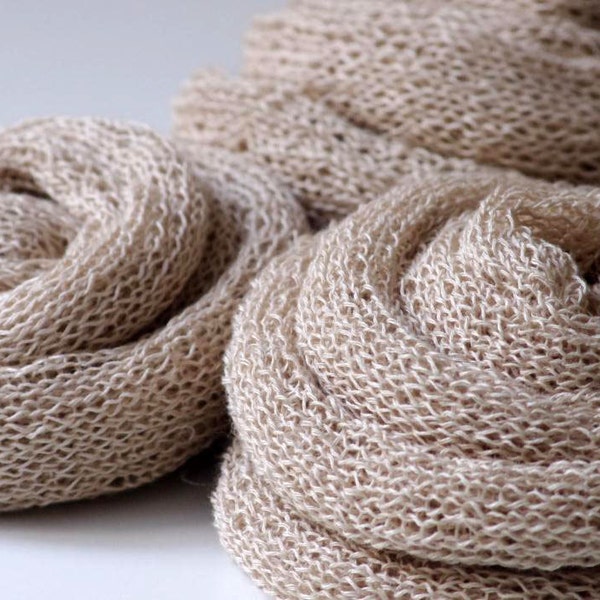 SALE. Hand knitted scarf from natural linen.  Ready to ship.