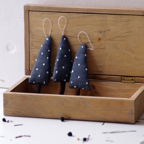 Holiday Ornaments. A Set of 3 Blue Christmas Trees. Etsy