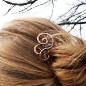 Rustic metal celtic hair stick or fork with spirals - Copper or brass Bun pin - Thick hair jewelry - Womens gift - Hair accessories