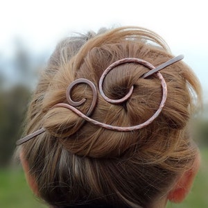 Celtic spiral hair pin in Copper or Brass barrette hair holder Thin or thick hair clip Shawl sweater pin Anniversary Womens gift for her image 8