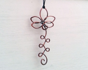 Rear view mirror charm Suncatcher - Copper Lotus flower symbol - Car accessories - Spiritual gift for men or women - Tree decoration pendant