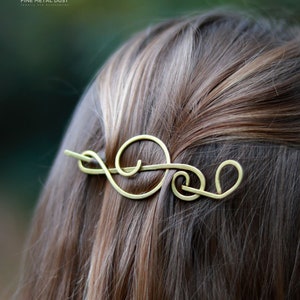 Music gift for her Treble clef hair clip Singer gifts Brass or Copper brooch for sweater Shawl pins Music notes image 1