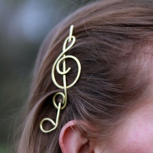 Music gift for her Treble clef hair clip Singer gifts Brass or Copper brooch for sweater Shawl pins Music notes image 4