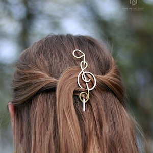 Music gift for her Treble clef hair clip Singer gifts Brass or Copper brooch for sweater Shawl pins Music notes image 3