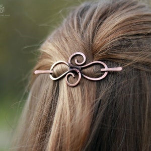 Celtic infinity copper hair barrette Womens gift Infinity loops shawl pin Celtic knot long hair pin Thin hair barrette Sweater clips image 2