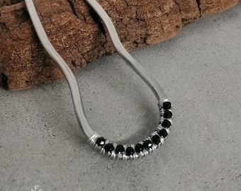 Aluminium hair pin with black onyx - Lightweight hair accessories - Chignon pins - Bun holders - Womens birthday gift for girlfriend