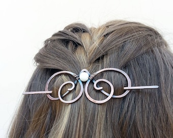 Spiral Copper Hair Clip with Gemstone: Hair Slide Barrette