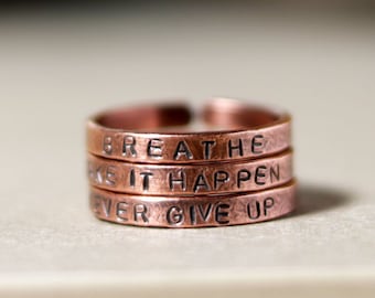 3 Rings Copper personalized message stack ring set of three - stackable copper rings - Anniversary gift - Stacking rings - Gift for her