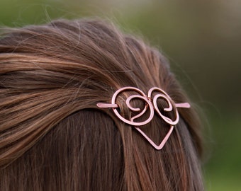 Celtic Heart Copper Hair Barrette Aries: Thin to Thick Hair Clip