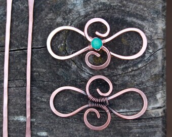 Celtic infinity copper barrette for long hair - Thin hair clip - Sweater brooch pin