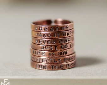 1 personalized Quote Copper stamped Ring - Song or film quote Personalized stackable back open copper rings - Stacking rings - Gift for her