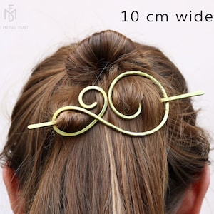Celtic spiral hair clip in brass or copper Thin or thick hair barrette Metal hair slide Shawl pin Womens Gift for her anniversary image 3