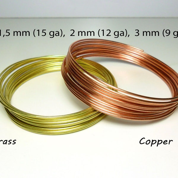 Soft round COPPER or BRASS wire - 0,8 / 1 / 1,5 / 2 / 2,5 / 3 / 4 mm - 20 / 18 / 15 / 12 / 10 / 9 / 6 gauge - Uncoated & unplated craft wire