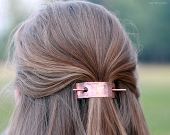 Copper or brass bar hair barrette - Hair cuff - Gifts for her - Long hair accessories - Copper bun holder - Hair clip