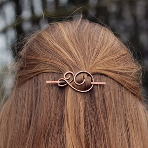 Celtic spiral hair pin in Copper or Brass barrette hair holder Thin or thick hair clip Shawl sweater pin Anniversary Womens gift for her image 3
