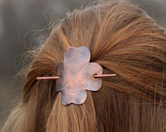 Shamrock lucky four leaf clover hair pin in copper - St- Patrick's day gift for women