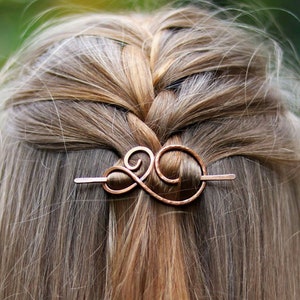 Celtic spiral hair pin in Copper or Brass barrette hair holder Thin or thick hair clip Shawl sweater pin Anniversary Womens gift for her image 2