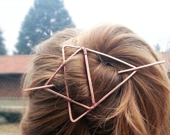 Triangle hair pin Copper hair slide for long Hair Geometric hair clip Christmas Gift for Womens gift For her Large hair barrette Bun holder