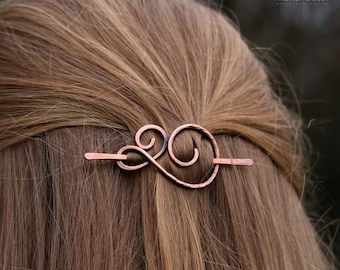 Celtic spiral hair pin in Copper or Brass barrette hair holder - Thin or thick hair clip Shawl sweater pin - Anniversary Womens gift for her
