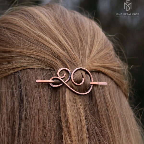 Celtic spiral hair pin in Copper or Brass barrette hair holder - Thin or thick hair clip Shawl sweater pin - Anniversary Womens gift for her