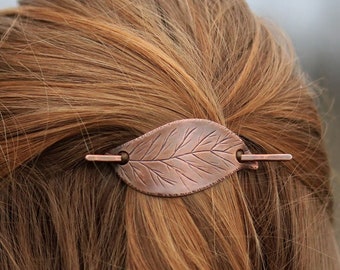 Handmade Copper Birch Leaf Hair Barrette – Oxidized Hair Pin