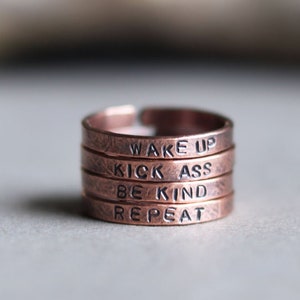 Set of 4 personalized stackable copper rings - Hidden message rings - Four Midi or knuckle rings - Stacking ring - Pinky ring - Womens gift