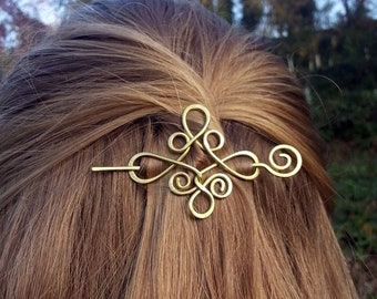 Keltische knoop koperen of messing haarspeld - Gouden haarclip haarschuif - Metalen haarspeld - Vikingen haarspeld - Damescadeau voor haar