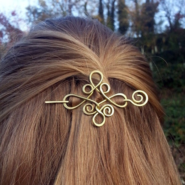 Keltische knoop koperen of messing haarspeld - Gouden haarclip haarschuif - Metalen haarspeld - Vikingen haarspeld - Damescadeau voor haar