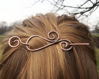 Celtic spirals hair clip Nature inspired - Rustic copper pin for thin or thick hair - Shawl or sweater pin brooch - Updo hair pins and ties