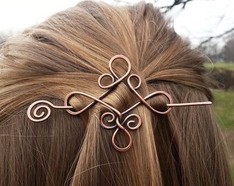 Barrette à cheveux en cuivre avec noeud celtique - Épingles à châle pour pull rustique - Accessoire de cheveux en métal pour fille - Barrette Vikings - Cadeau pour elle