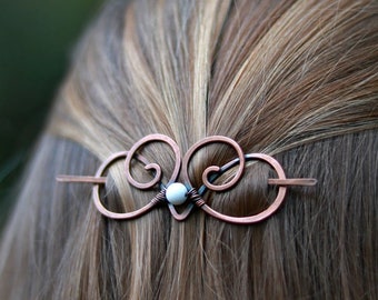 Spiral copper hair clip with genuine Gemstones - Hair slide jewelry - Shawl or sweater pin - Womens gift for her - Country Hair barrette